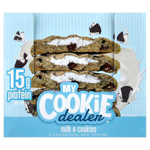<img alt="My Cookie Dealer Protein, Protein Cookie, Milk & Cookies, 12 Cookies, 2.2 oz (63 g) Each" title="My Cookie Dealer Protein, Protein Cookie, Milk & Cookies, 12 Cookies, 2.2 oz (63 g) Each,850069104276"