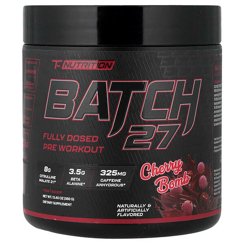 <img alt="TC Nutrition, Batch 27, Fully Dosed Pre Workout, Cherry Bomb, 13.4 oz (380 g)" title="TC Nutrition, Batch 27, Fully Dosed Pre Workout, Cherry Bomb, 13.4 oz (380 g),858286002047"