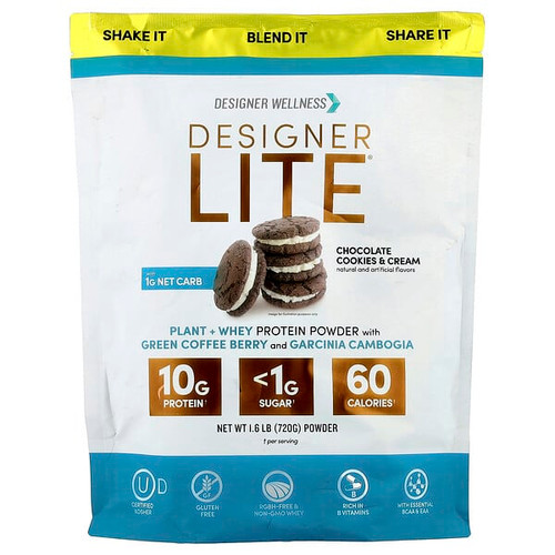 <img alt="Designer Wellness, Designer Lite, Plant + Whey Protein Powder, Chocolate Cookies & Cream, 1.6 lb (720 g)" title="Designer Wellness, Designer Lite, Plant + Whey Protein Powder, Chocolate Cookies & Cream, 1.6 lb (720 g),844334012649"