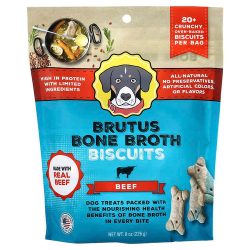 <img alt="Brutus Bone Broth, Biscuits, For Dogs, Beef, 8 oz (226 g)" title="Brutus Bone Broth, Biscuits, For Dogs, Beef, 8 oz (226 g),728177010003"