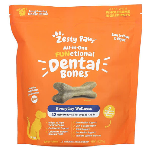 <img alt="Zesty Paws, All-in-One Functional Dental Bones, For Dogs, All Ages, Cinnamon, 12 Medium Dental Bones, 8 oz (227 g)" title="Zesty Paws, All-in-One Functional Dental Bones, For Dogs, All Ages, Cinnamon, 12 Medium Dental Bones, 8 oz (227 g),"