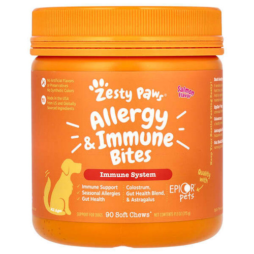 <img alt="Zesty Paws, Allergy & Immune Bites, For Dogs, All Ages, Salmon, 90 Soft Chews, 11.1 oz (315 g)" title="Zesty Paws, Allergy & Immune Bites, For Dogs, All Ages, Salmon, 90 Soft Chews, 11.1 oz (315 g),"
