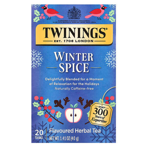 <img alt="Twinings, Flavored Herbal Tea, Winter Spice, Caffeine Free, 20 Tea Bags, 1.41 oz (40 g)" title="Twinings, Flavored Herbal Tea, Winter Spice, Caffeine Free, 20 Tea Bags, 1.41 oz (40 g),070177256357"