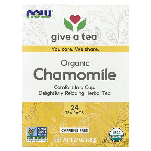 <img alt="NOW Foods, Organic Chamomile Tea, Caffeine Free, 24 Tea Bags, 1.27 oz (36 g)" title="NOW Foods, Organic Chamomile Tea, Caffeine Free, 24 Tea Bags, 1.27 oz (36 g),733739042446"
