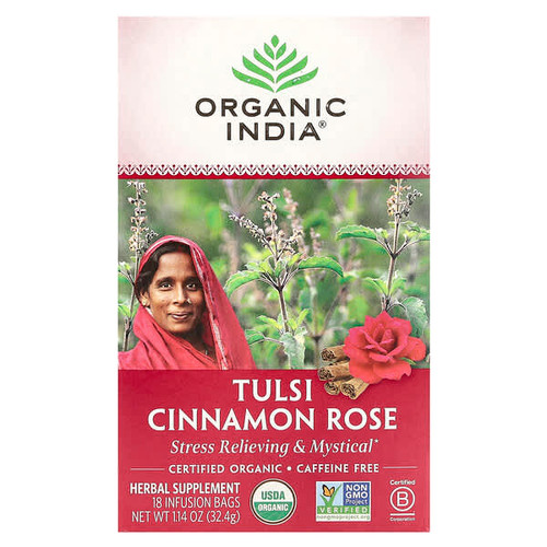 <img alt="Organic India, Tulsi Cinnamon Rose Tea, Caffeine-Free, 18 Infusion Bags, 1.14 oz (32.4 g)" title="Organic India, Tulsi Cinnamon Rose Tea, Caffeine-Free, 18 Infusion Bags, 1.14 oz (32.4 g),801541507726"