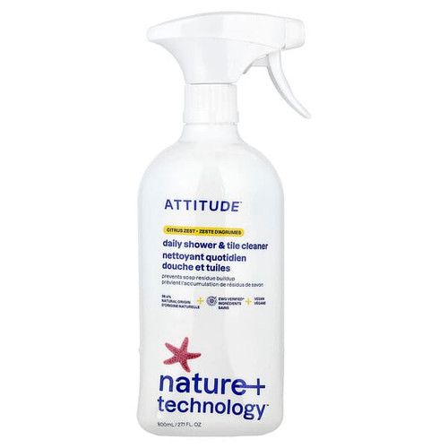 <img alt="ATTITUDE, Nature + Technology, Daily Shower & Tile Cleaner, Citrus Zest, 27.1 fl oz (800 ml)" title="ATTITUDE, Nature + Technology, Daily Shower & Tile Cleaner, Citrus Zest, 27.1 fl oz (800 ml),626232103809"