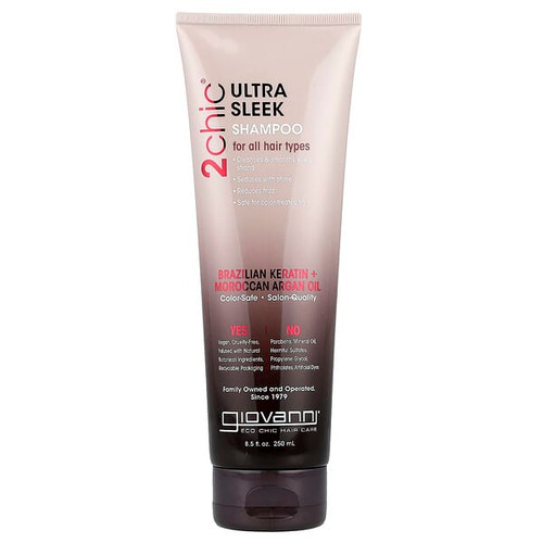 <img alt="Giovanni, 2chic , Ultra Sleek Shampoo, For All Hair Types, Brazilian Keratin + Moroccan Argan Oil, 8.5 fl oz (250 ml)" title="Giovanni, 2chic , Ultra Sleek Shampoo, For All Hair Types, Brazilian Keratin + Moroccan Argan Oil, 8.5 fl oz (250 ml),716237183590"