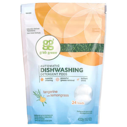 <img alt="Grab Green, Automatic Dishwashing Detergent Pods, Tangerine with Lemongrass, 24 Loads, 15.2 oz (432 g)" title="Grab Green, Automatic Dishwashing Detergent Pods, Tangerine with Lemongrass, 24 Loads, 15.2 oz (432 g),899696002098"