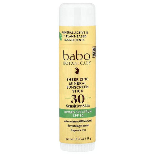 <img alt="Babo Botanicals, Sheer Zinc Mineral Sunscreen Stick, Sensitive Skin, SPF 30, Fragrance Free, 0.6 oz (17 g)" title="Babo Botanicals, Sheer Zinc Mineral Sunscreen Stick, Sensitive Skin, SPF 30, Fragrance Free, 0.6 oz (17 g),899248002903"