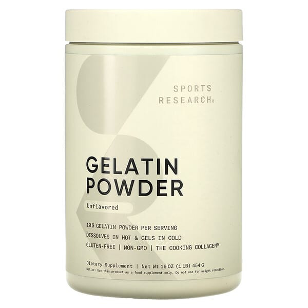 <img alt="Sports Research, Gelatin Powder, Unflavored, 1 lb (454 g)" title="Sports Research, Gelatin Powder, Unflavored, 1 lb (454 g),023249010821"