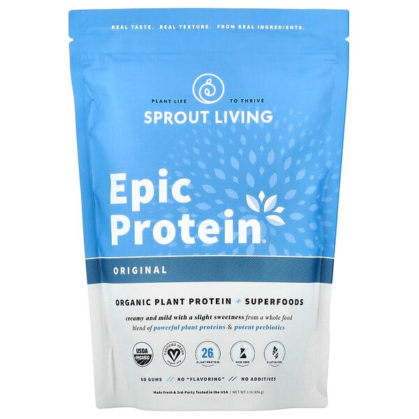 <img alt="Sprout Living, Epic Protein, Organic Plant Protein + Superfoods, Original, 1 lb (456 g)" title="Sprout Living, Epic Protein, Organic Plant Protein + Superfoods, Original, 1 lb (456 g),852457007008"