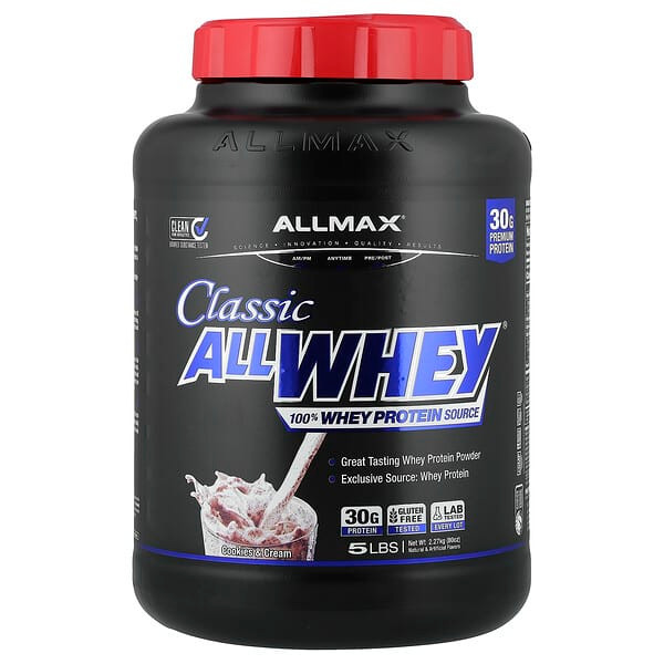 <img alt="ALLMAX, CLASSIC ALLWHEY, 100% Whey Protein Source, Cookies & Cream, 5 lbs. (2.27 kg)" title="ALLMAX, CLASSIC ALLWHEY, 100% Whey Protein Source, Cookies & Cream, 5 lbs. (2.27 kg),665553225159"