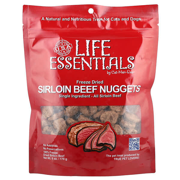 <img alt="Cat-Man-Doo, Life Essentials, Freeze Dried Sirloin Beef Nuggets, For Cats and Dogs, 6 oz (170 g)" title="Cat-Man-Doo, Life Essentials, Freeze Dried Sirloin Beef Nuggets, For Cats and Dogs, 6 oz (170 g),705105945125"