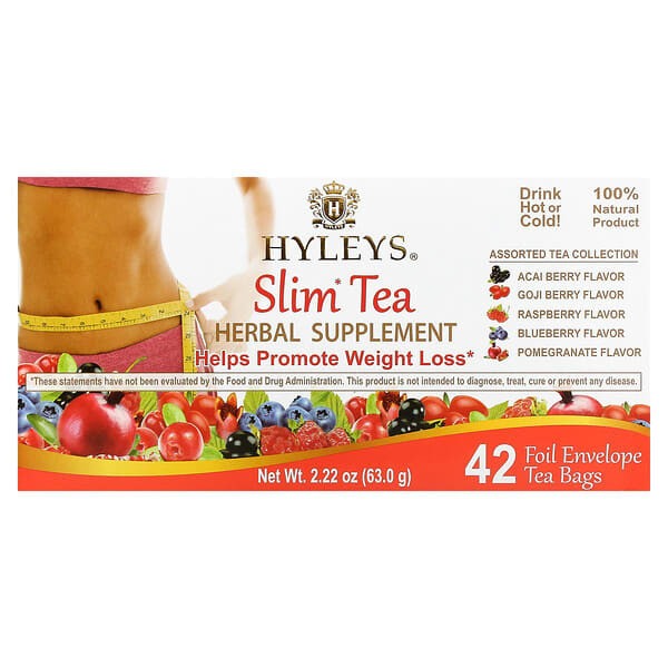 <img alt="Hyleys Tea, Slim Tea, Assorted Tea Collections, 42 Foil Envelope Tea Bags, 2.22 oz (63 g)" title="Hyleys Tea, Slim Tea, Assorted Tea Collections, 42 Foil Envelope Tea Bags, 2.22 oz (63 g),4791045017936"