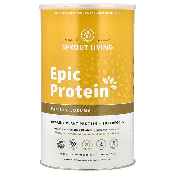 <img alt="Sprout Living, Epic Protein, Organic Plant Protein + Superfoods, Vanilla Lucuma, 2 lb (912 g)" title="Sprout Living, Epic Protein, Organic Plant Protein + Superfoods, Vanilla Lucuma, 2 lb (912 g),852457007657"