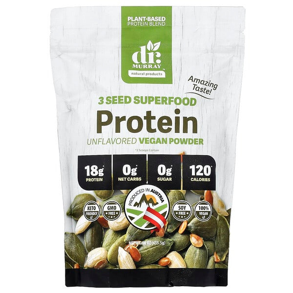 <img alt="Dr. Murrays, 3 Seed Superfood Protein Vegan Powder, Unflavored, 16 oz (435.5 g)" title="Dr. Murrays, 3 Seed Superfood Protein Vegan Powder, Unflavored, 16 oz (435.5 g),850010353173"