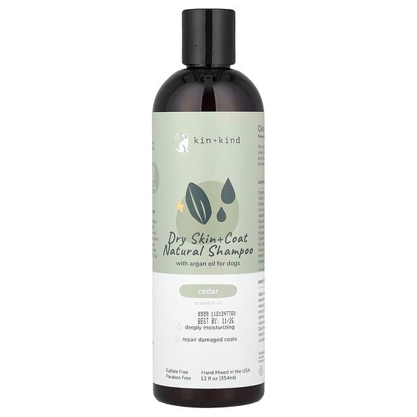 <img alt="Kin+Kind, Dry Skin + Coat Natural Shampoo, For Dogs, Cedar, 12 fl oz (354 ml)" title="Kin+Kind, Dry Skin + Coat Natural Shampoo, For Dogs, Cedar, 12 fl oz (354 ml),854362006558"