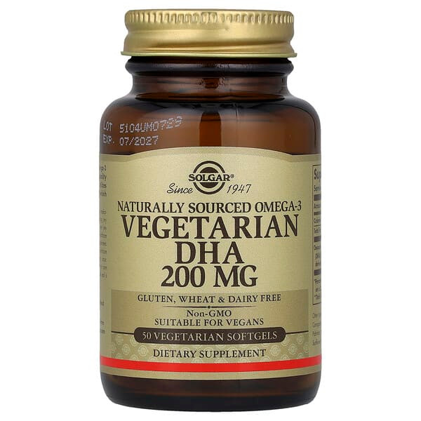 <img alt="Solgar, Naturally Sourced Omega-3, Vegetarian DHA, 200 mg, 50 Vegetarian Softgels" title="Solgar, Naturally Sourced Omega-3, Vegetarian DHA, 200 mg, 50 Vegetarian Softgels,033984348455"