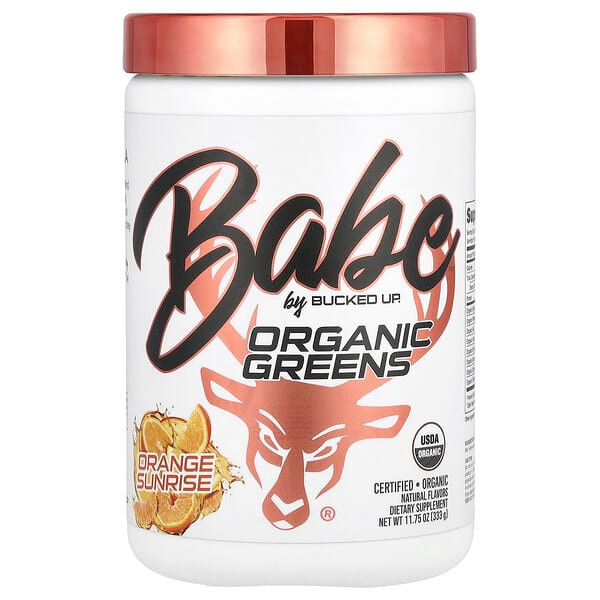 <img alt="Bucked Up, Babe, Organic Greens, Orange Sunrise, 11.75 oz (333 g)" title="Bucked Up, Babe, Organic Greens, Orange Sunrise, 11.75 oz (333 g),810131950859"