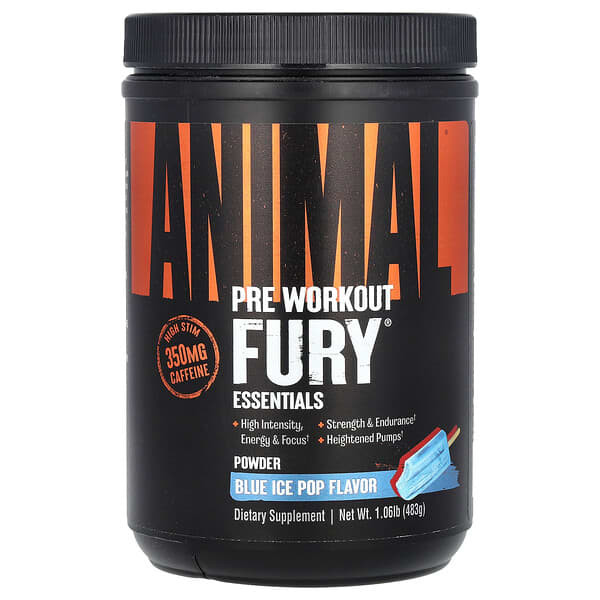 <img alt="Animal, Fury Essentials, Pre Workout, Blue Ice Pop, 1.06 lbs (483 g)" title="Animal, Fury Essentials, Pre Workout, Blue Ice Pop, 1.06 lbs (483 g),039442032850"