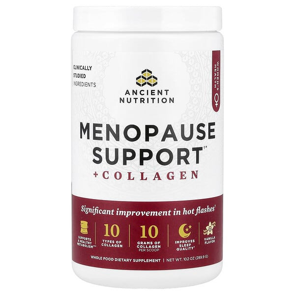 <img alt="Ancient Nutrition, Menopause Support + Collagen, Vanilla, 10.2 oz (289.9 g)" title="Ancient Nutrition, Menopause Support + Collagen, Vanilla, 10.2 oz (289.9 g),816401028501"