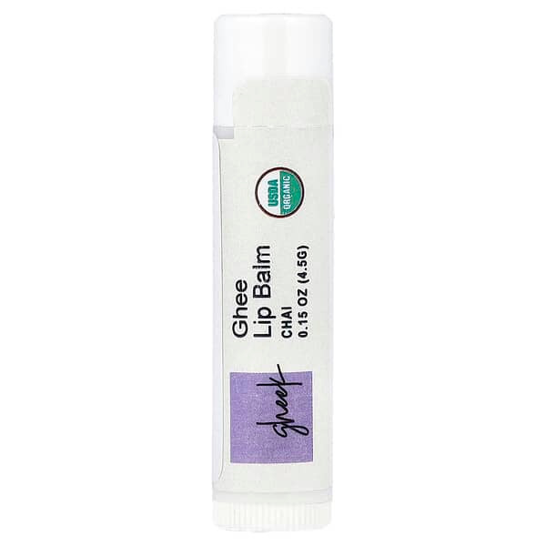 <img alt="Pure Indian Foods, Gheek, Ghee Lip Balm, Chai , 0.15 oz (4.5 g)" title="Pure Indian Foods, Gheek, Ghee Lip Balm, Chai , 0.15 oz (4.5 g),850035485071"
