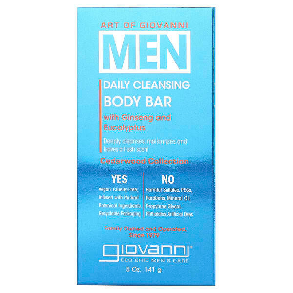 <img alt="Giovanni, Art Of Giovanni, Men, Daily Cleansing Body Bar with Ginseng and Eucalyptus, 5 oz (141 g)" title="Giovanni, Art Of Giovanni, Men, Daily Cleansing Body Bar with Ginseng and Eucalyptus, 5 oz (141 g),716237187741"