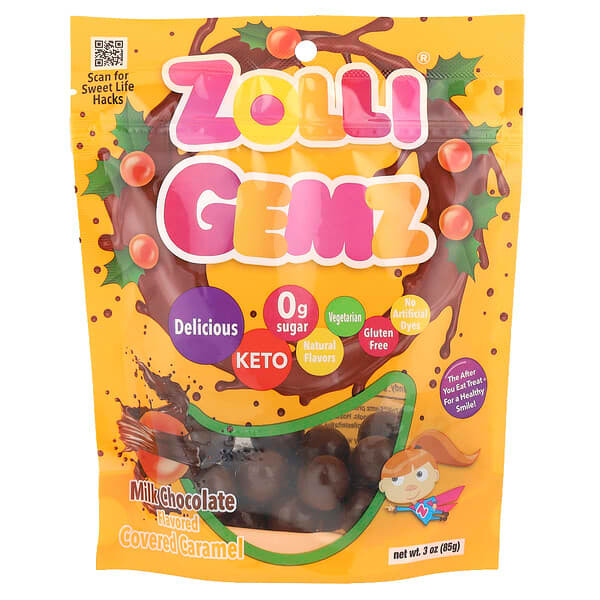 <img alt="Zollipops, Zolli Gemz, Milk Chocolate Covered Caramel, 3 oz (85 g)" title="Zollipops, Zolli Gemz, Milk Chocolate Covered Caramel, 3 oz (85 g),850022733802"