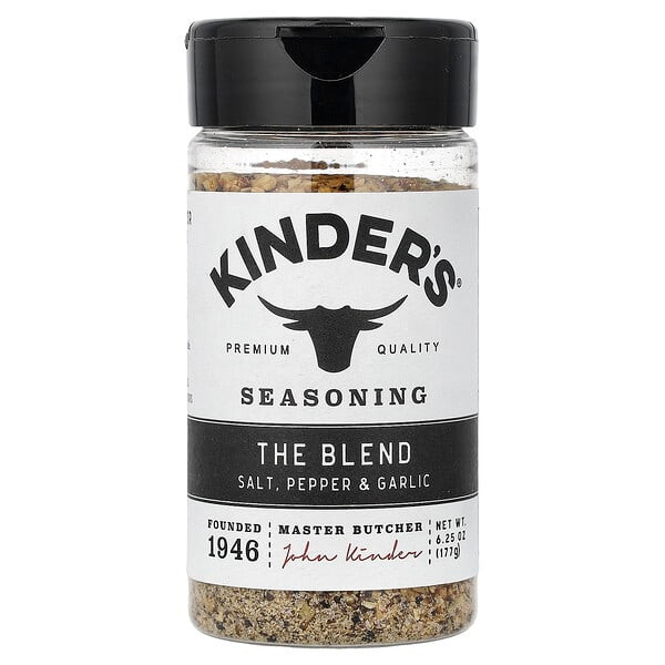 <img alt="KINDERs, Seasoning, The Blend, Salt, Pepper & Garlic, 6.25 oz (177 g)" title="KINDERs, Seasoning, The Blend, Salt, Pepper & Garlic, 6.25 oz (177 g),755795175012"