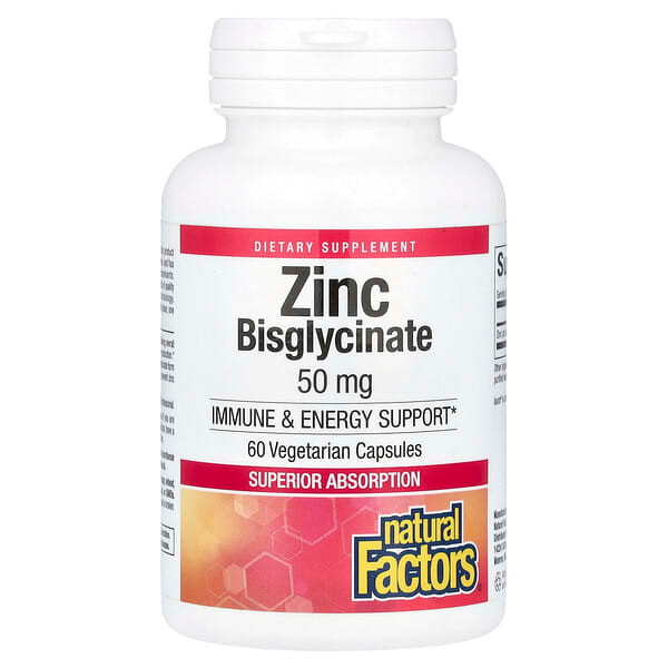 <img alt="Natural Factors, Zinc Bisglycinate, 50 mg, 60 Vegetarian Capsules" title="Natural Factors, Zinc Bisglycinate, 50 mg, 60 Vegetarian Capsules,068958016931"
