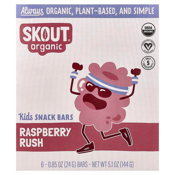 <img alt="Skout Organic, Kids Snack Bars, Raspberry Rush, 6 Bars, 0.85 oz (24 g) Each" title="Skout Organic, Kids Snack Bars, Raspberry Rush, 6 Bars, 0.85 oz (24 g) Each,850003727257"