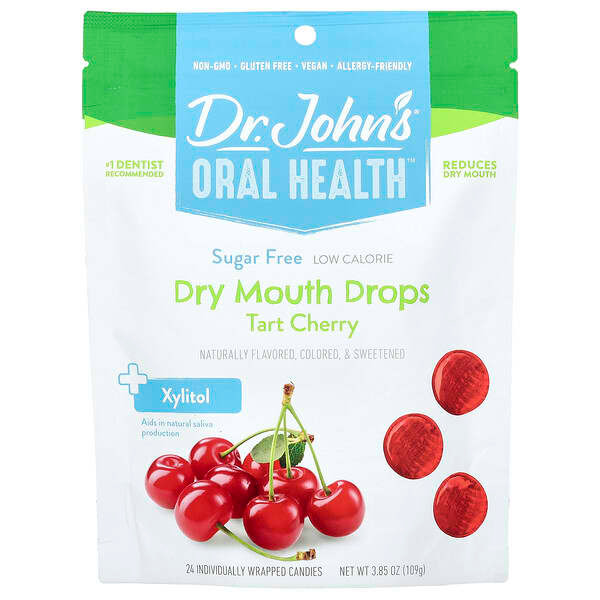 <img alt="Dr. Johns Healthy Sweets, Oral Health, Dry Mouth Drops, + Xylitol, Tart Cherry, 24 Individually Wrapped Candies, 3.85 oz (109 g)" title="Dr. Johns Healthy Sweets, Oral Health, Dry Mouth Drops, + Xylitol, Tart Cherry, 24 Individually Wrapped Candies, 3.85 oz (109 g),605245009865"