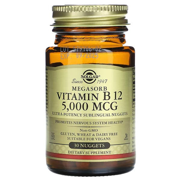 <img alt="Solgar, Megasorb, Vitamin B12, 5,000 mcg, 30 Nuggets" title="Solgar, Megasorb, Vitamin B12, 5,000 mcg, 30 Nuggets,033984017450"
