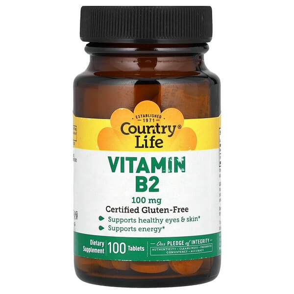 <img alt="Country Life, Vitamin B2, 100 mg, 100 Tablets" title="Country Life, Vitamin B2, 100 mg, 100 Tablets,015794060314"