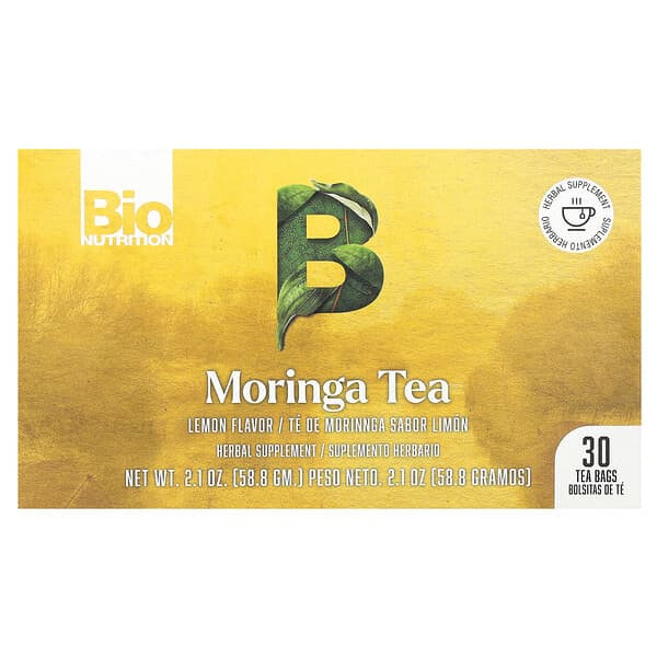 <img alt="Bio Nutrition, Moringa Tea, Lemon, Caffeine Free, 30 Tea Bags, 2.1 oz (58.8 g)" title="Bio Nutrition, Moringa Tea, Lemon, Caffeine Free, 30 Tea Bags, 2.1 oz (58.8 g),854936003440"