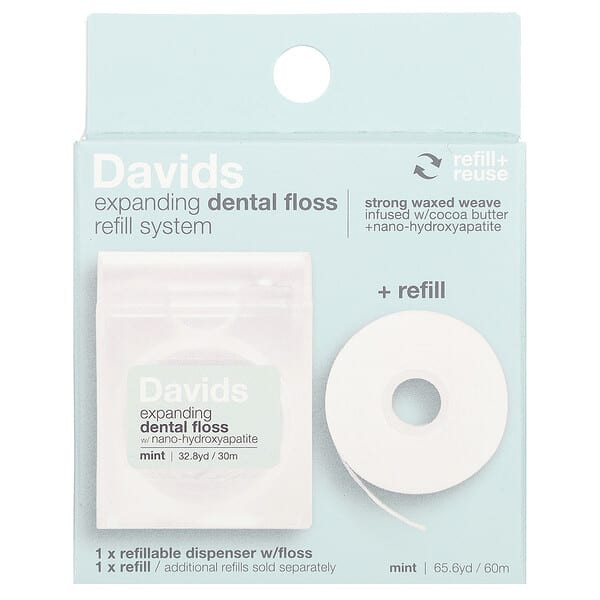 <img alt="Davids, Expanding Dental Floss Refill System + Refill, Mint, 2 Count" title="Davids, Expanding Dental Floss Refill System + Refill, Mint, 2 Count,850046443077"