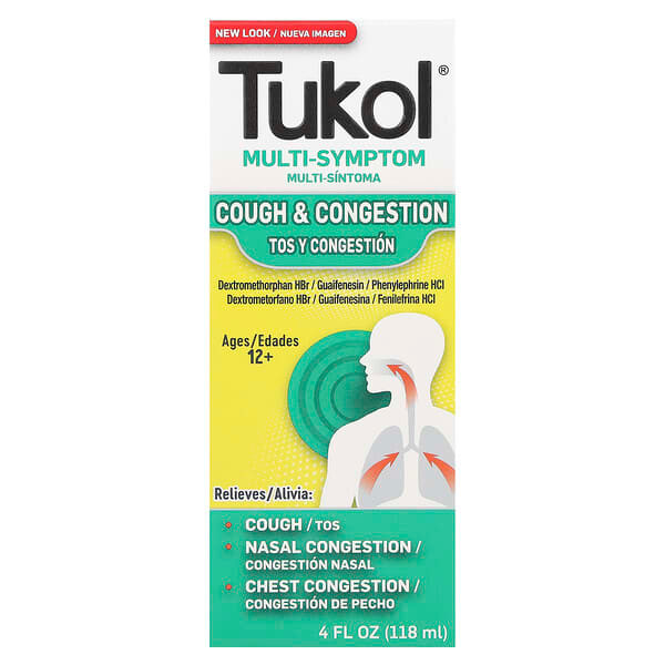 <img alt="Tukol, Multi-Symptom, Cough & Congestion, Ages 12+, 4 fl oz (118 ml)" title="Tukol, Multi-Symptom, Cough & Congestion, Ages 12+, 4 fl oz (118 ml),650066000126"