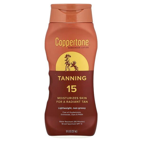 <img alt="Coppertone, Tanning, Sunscreen Lotion, SPF 15, 8 fl oz (237 ml)" title="Coppertone, Tanning, Sunscreen Lotion, SPF 15, 8 fl oz (237 ml),072140027407"