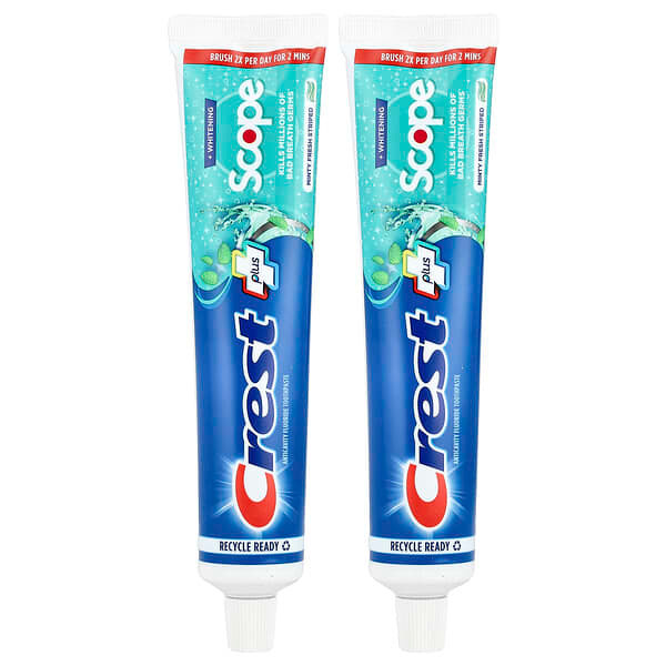 Crest, Plus Scope, Anticavity Fluoride Toothpaste, Minty Fresh Striped, 2 Pack, 5.4 oz (153 g)  Each