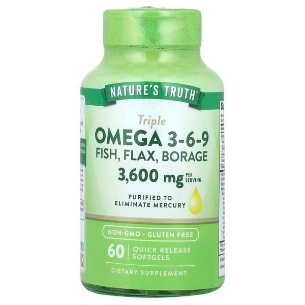 <img alt="Natures Truth, Triple Omega 3-6-9, Fish, Flax, Borage, 60 Quick Release Softgels" title="Natures Truth, Triple Omega 3-6-9, Fish, Flax, Borage, 60 Quick Release Softgels,840093101983"