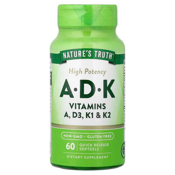 <img alt="Natures Truth, Vitamins A, D, K, High Potency, 60 Quick Release Softgels" title="Natures Truth, Vitamins A, D, K, High Potency, 60 Quick Release Softgels,840093121615"