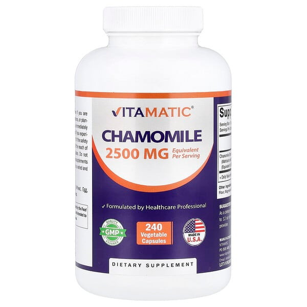 <img alt="Vitamatic, Chamomile, 2,500 mg, 240 Vegetable Capsules" title="Vitamatic, Chamomile, 2,500 mg, 240 Vegetable Capsules,810078475668"