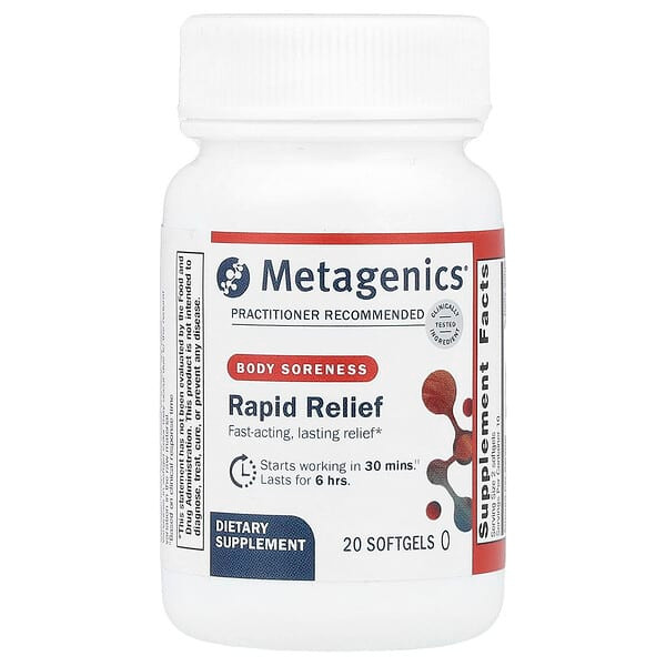 <img alt="Metagenics, Rapid Relief, Body Soreness , 20 Softgels" title="Metagenics, Rapid Relief, Body Soreness , 20 Softgels,755571961242"