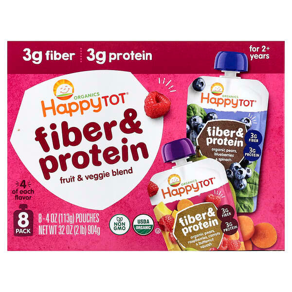 <img alt="Happy Family Organics, Happy Tot, Fiber & Protein, For 2+ Years, Variety Pack, 8 Pouches, 4 oz (113 g) Each" title="Happy Family Organics, Happy Tot, Fiber & Protein, For 2+ Years, Variety Pack, 8 Pouches, 4 oz (113 g) Each,819573017069"
