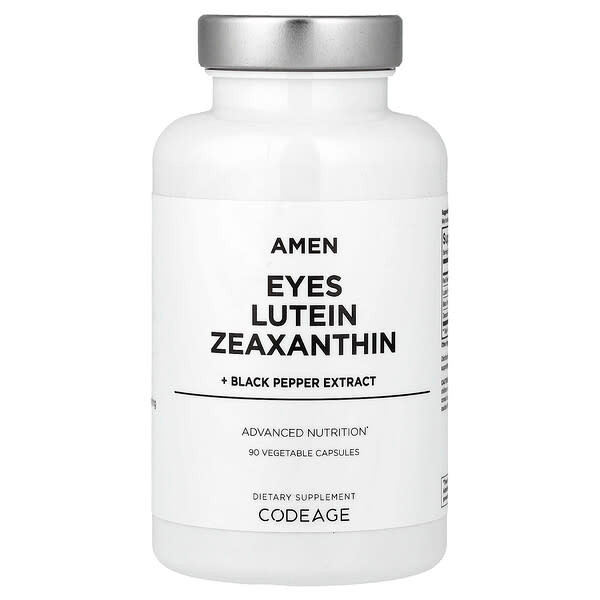 <img alt="Codeage, Amen, Eyes, Lutein, Zeaxanthin + Black Pepper Extract, 90 Vegetable Capsules" title="Codeage, Amen, Eyes, Lutein, Zeaxanthin + Black Pepper Extract, 90 Vegetable Capsules,850049609043"