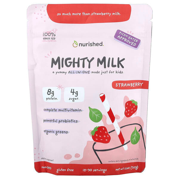 <img alt="Nurished, Kids, Mighty Milk, Strawberry, 11.1 oz (315 g)" title="Nurished, Kids, Mighty Milk, Strawberry, 11.1 oz (315 g),195893706853"