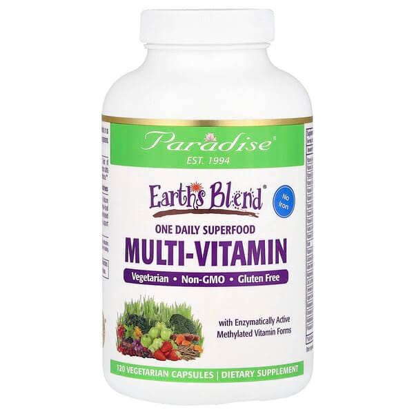 <img alt="Paradise Herbs, Earths Blend, One Daily Superfood Multi-Vitamin, No Iron, 120 Vegetarian Capsules" title="Paradise Herbs, Earths Blend, One Daily Superfood Multi-Vitamin, No Iron, 120 Vegetarian Capsules,601944778835"
