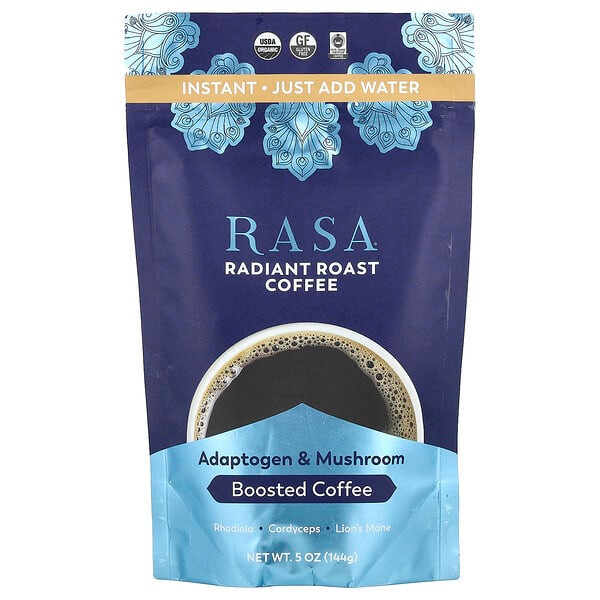 <img alt="Rasa, Adaptogen & Mushroom Boosted Coffee, Instant, Radiant Roasted Coffee, 5 oz (144 g)" title="Rasa, Adaptogen & Mushroom Boosted Coffee, Instant, Radiant Roasted Coffee, 5 oz (144 g),850002599657"