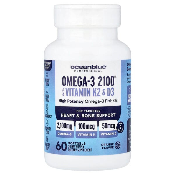 <img alt="OceanBlue, Professional, Omega-3 2100 with Vitamin K2 & D3, Orange, 60 Softgels" title="OceanBlue, Professional, Omega-3 2100 with Vitamin K2 & D3, Orange, 60 Softgels,850001449335"