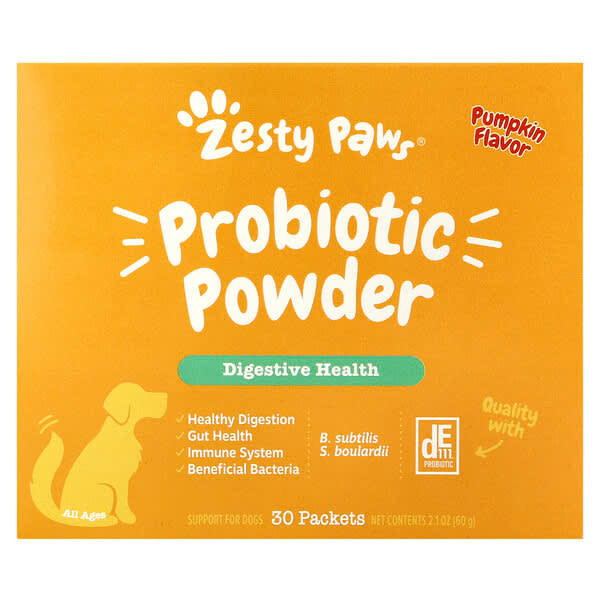<img alt="Zesty Paws, Probiotic Powder, For Dogs, All Ages, Pumpkin, 30 Packets, 2.1 oz (60 g)" title="Zesty Paws, Probiotic Powder, For Dogs, All Ages, Pumpkin, 30 Packets, 2.1 oz (60 g),"